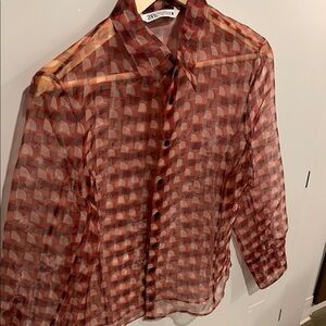 Zara Red Sheer Blouse